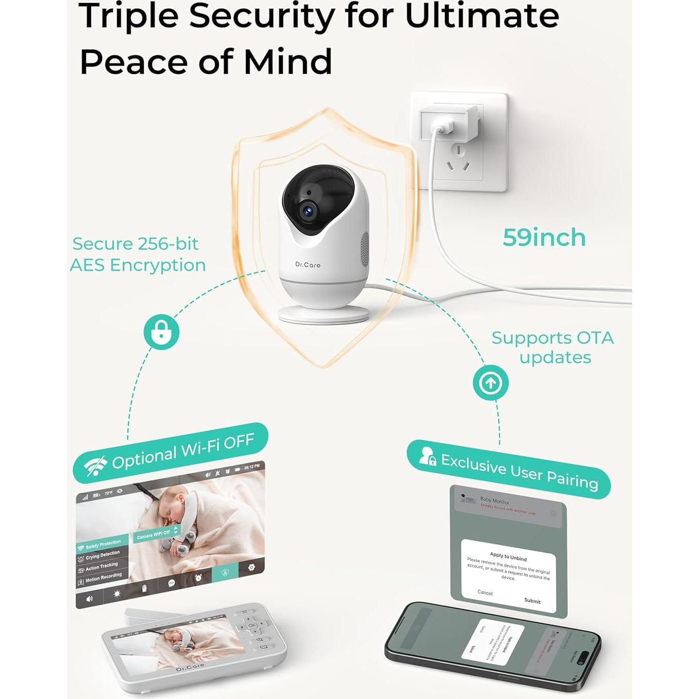 Monitor de Bebé Inteligente Dr.Care VistaView Lite 1080P WiFi