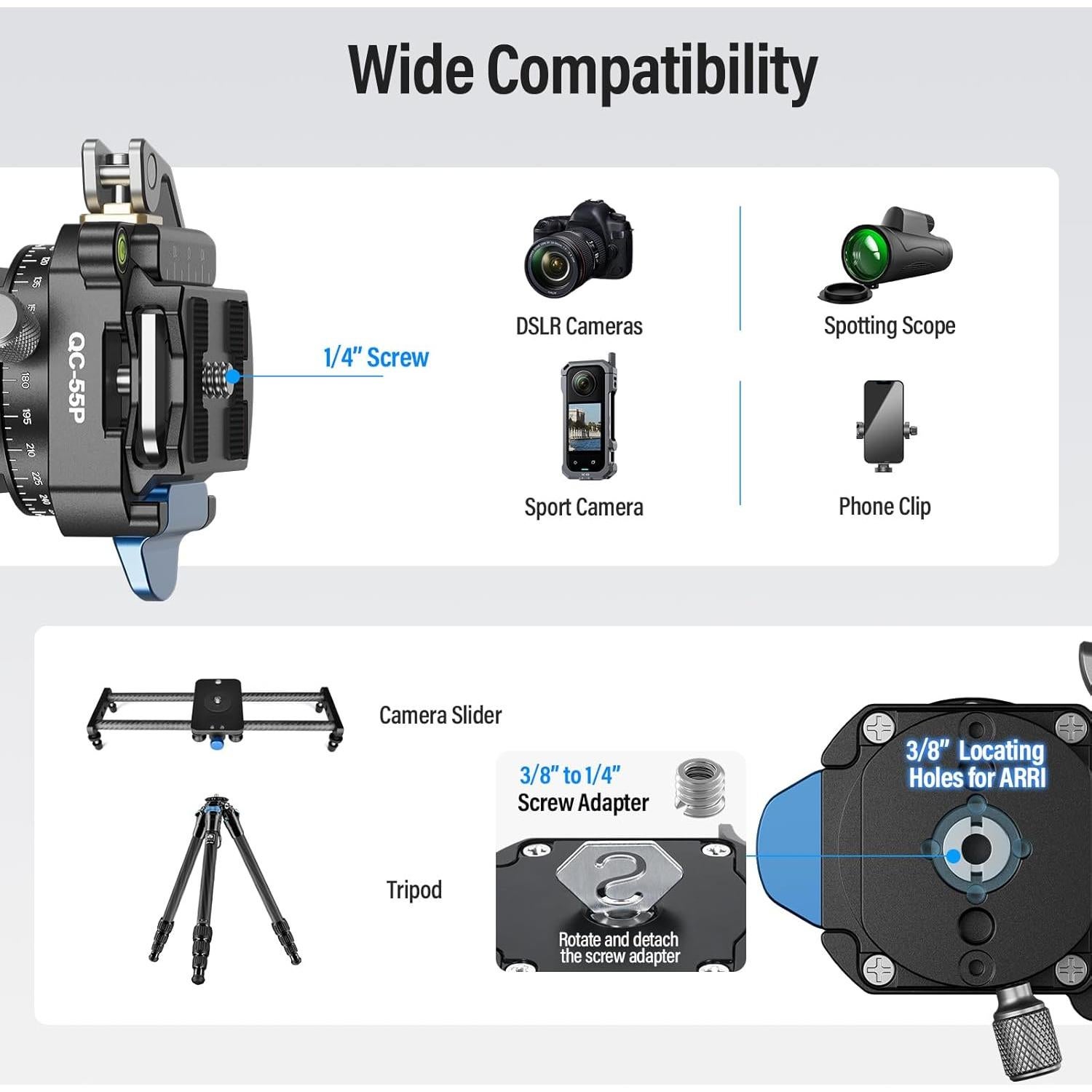 Placa de Liberación Rápida SIRUI QC-55P con Cabezal 360°