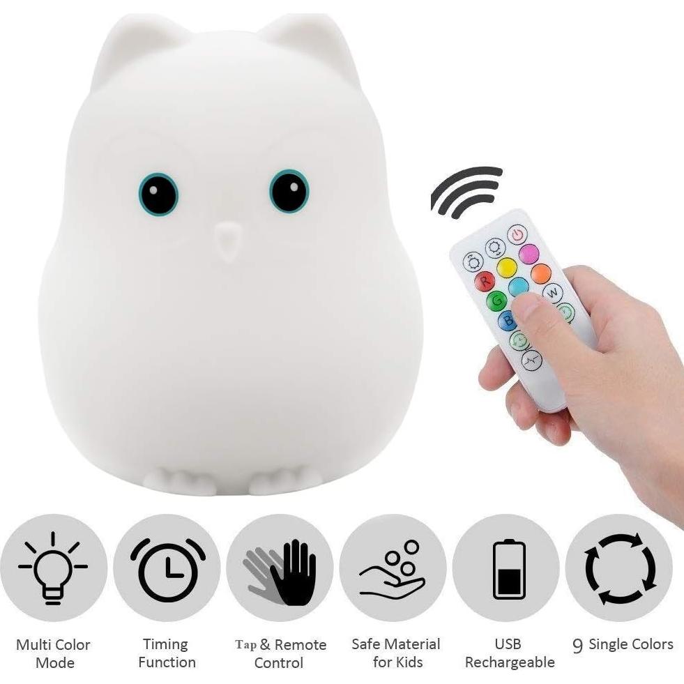 Luz Nocturna para Bebés Tecomax Pájaro, Control Táctil, 9 Colores