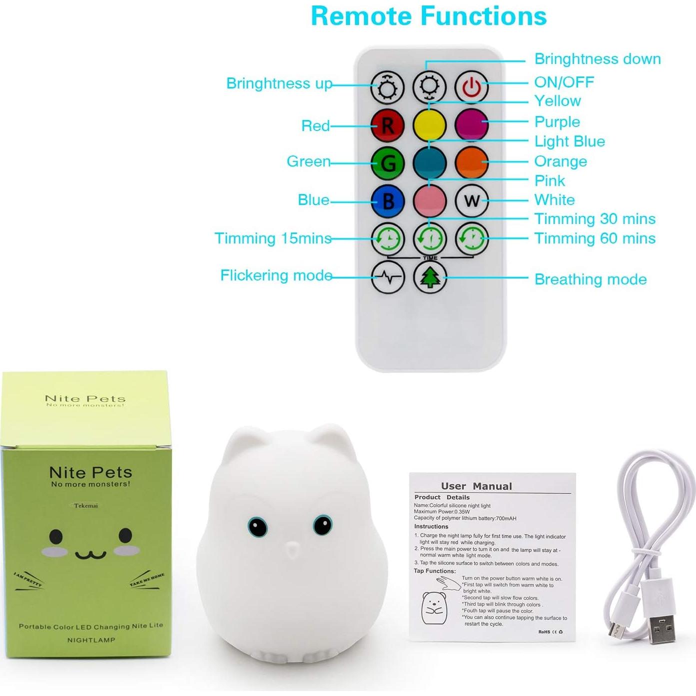 Luz Nocturna para Bebés Tecomax Pájaro, Control Táctil, 9 Colores