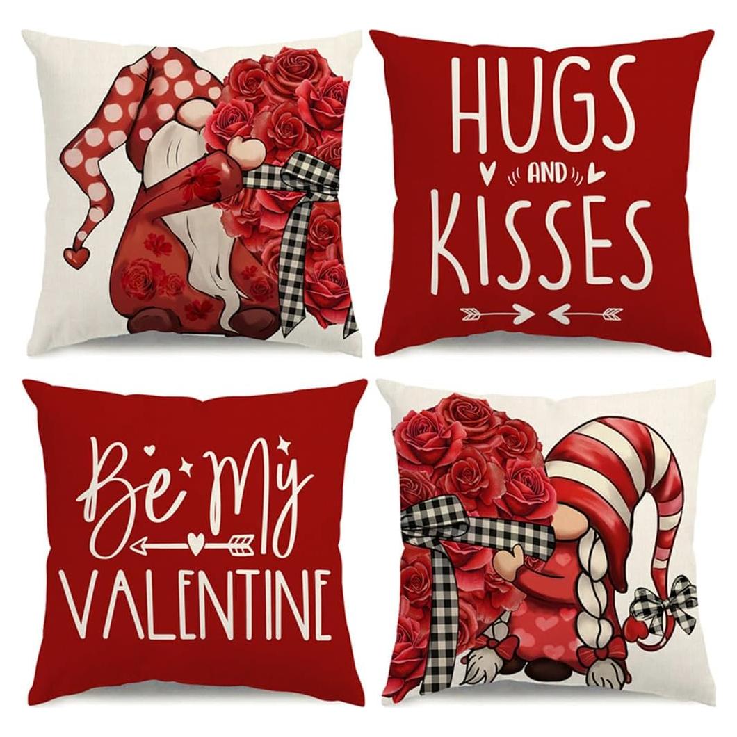 Juego de 4 Fundas de Almohada KISVODS 45x45 cm Rojo San Valentín