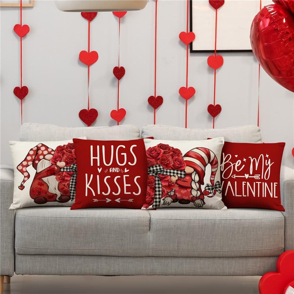 Juego de 4 Fundas de Almohada KISVODS 45x45 cm Rojo San Valentín