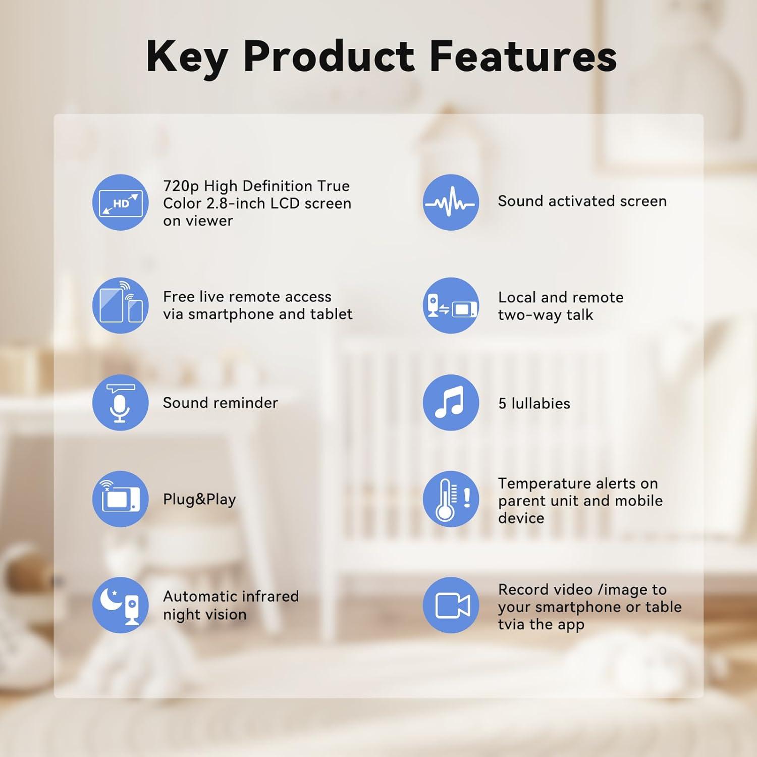 Monitor de Bebé Envilink con Video y Visión Nocturna 7.1 cm