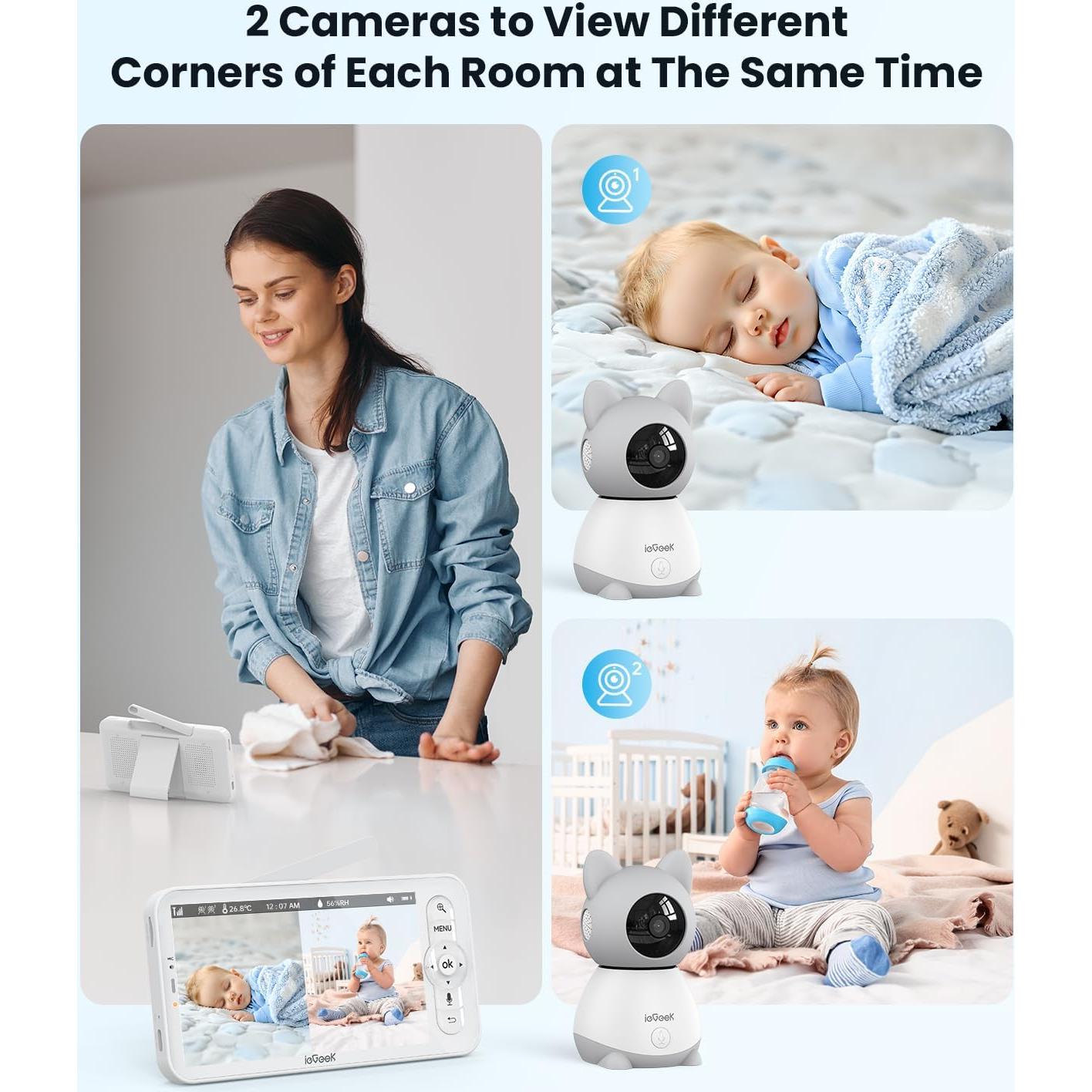 Monitor de Bebé ieGeek 2 Cámaras 2K HD Pantalla 5"