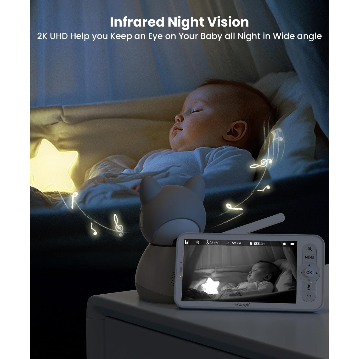 Monitor de Bebé ieGeek 2 Cámaras 2K HD Pantalla 5"
