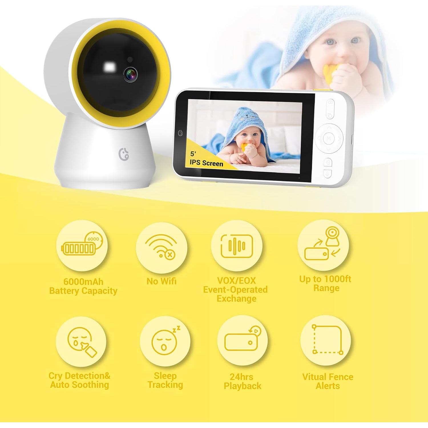 Monitor de Bebé Ellie LT-BM08, Pantalla IPS 5", HD 1080P