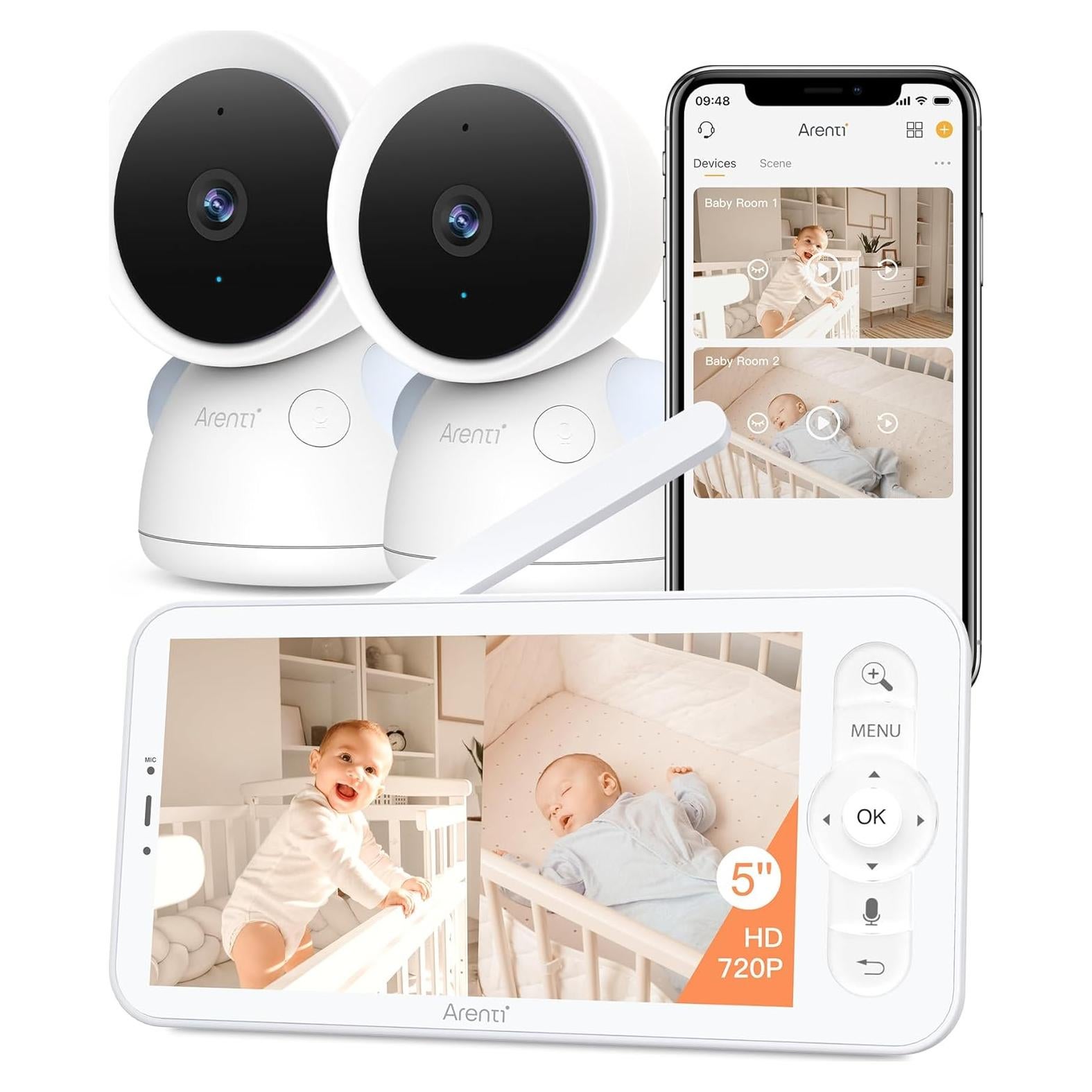 Monitor de Bebé ARENTI D3 con 2 Cámaras y Pantalla 5"