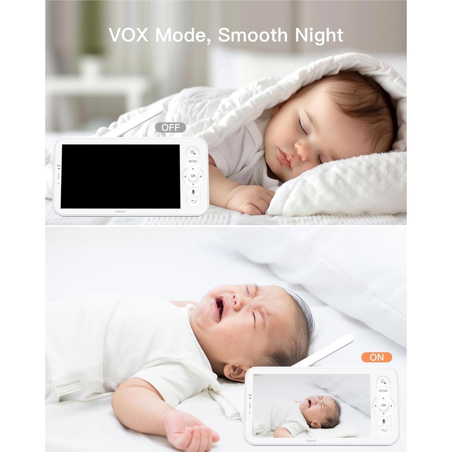 Monitor de Bebé ARENTI D3 con 2 Cámaras y Pantalla 5"