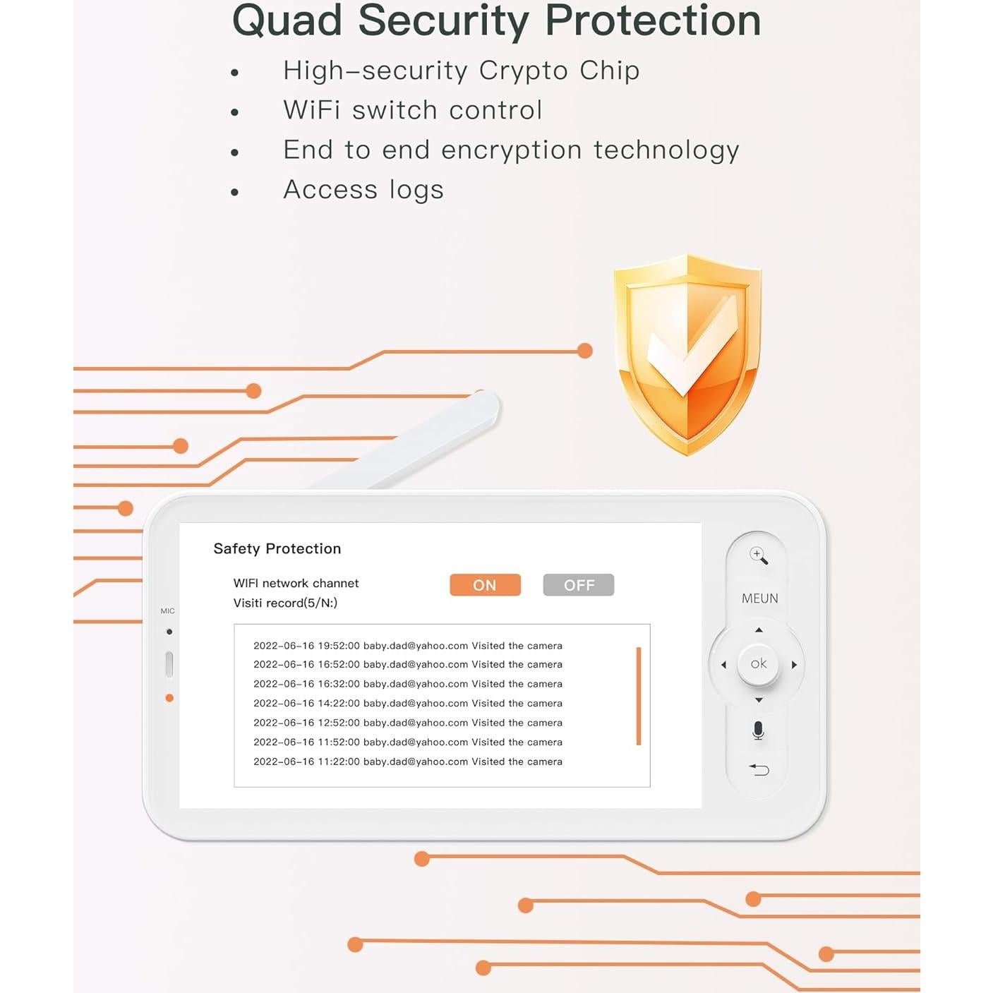 Monitor de Bebé ARENTI D3 con 2 Cámaras y Pantalla 5"
