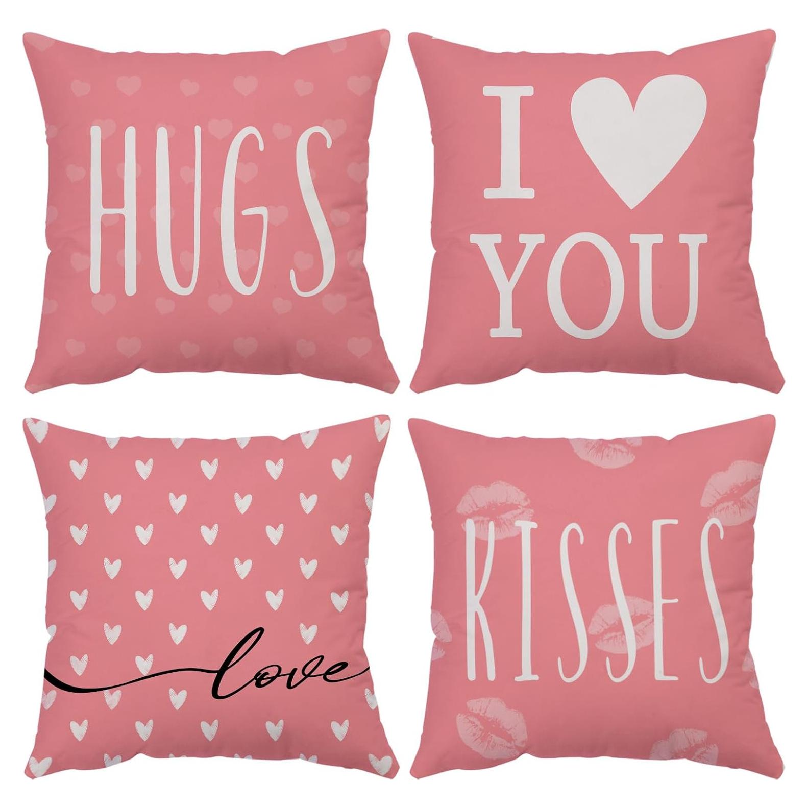 Juego de 4 Fundas de Almohada San Valentín 45x45 cm Terciopelo