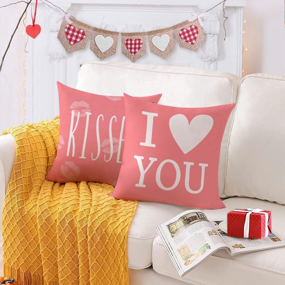 Juego de 4 Fundas de Almohada San Valentín 45x45 cm Terciopelo