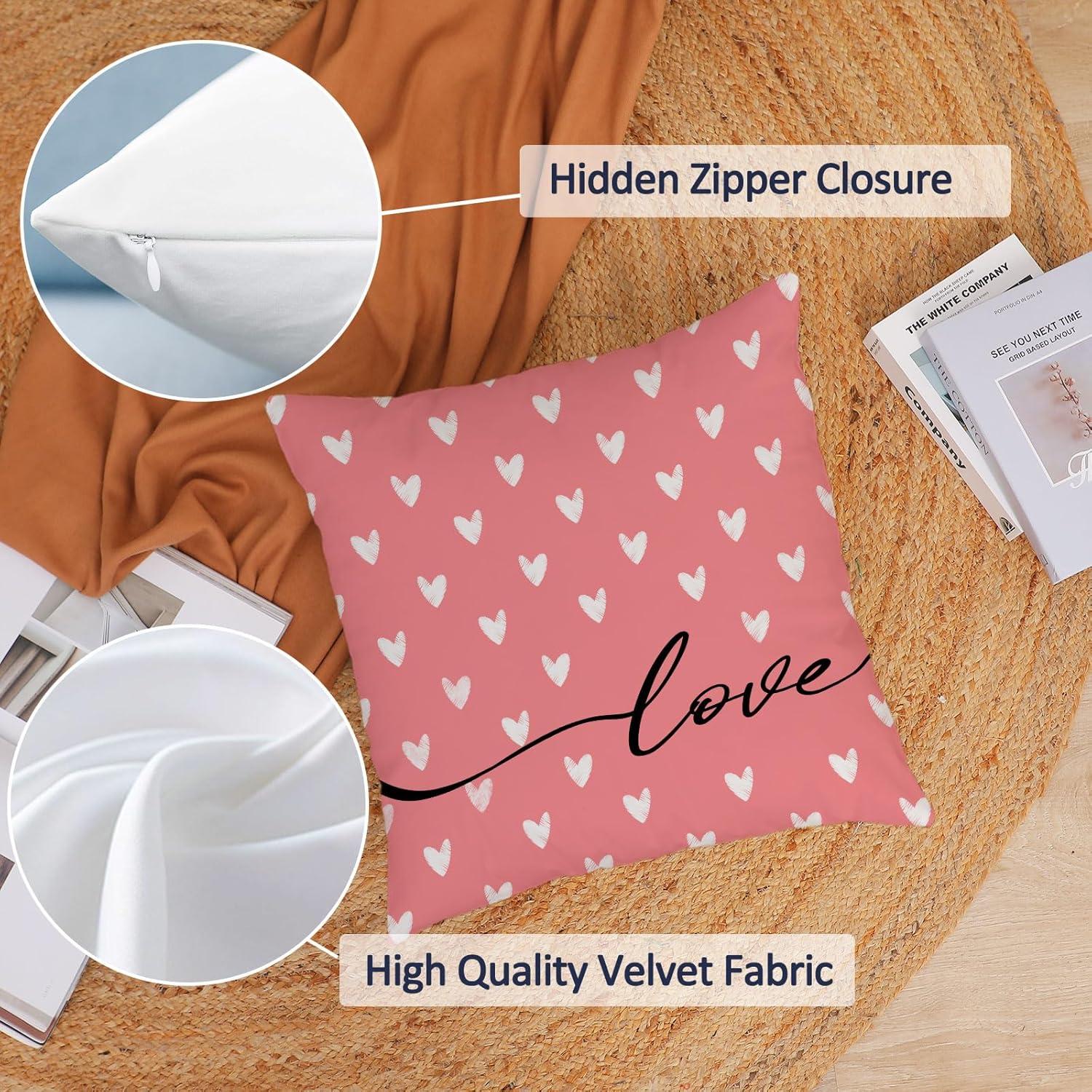 Juego de 4 Fundas de Almohada San Valentín 45x45 cm Terciopelo