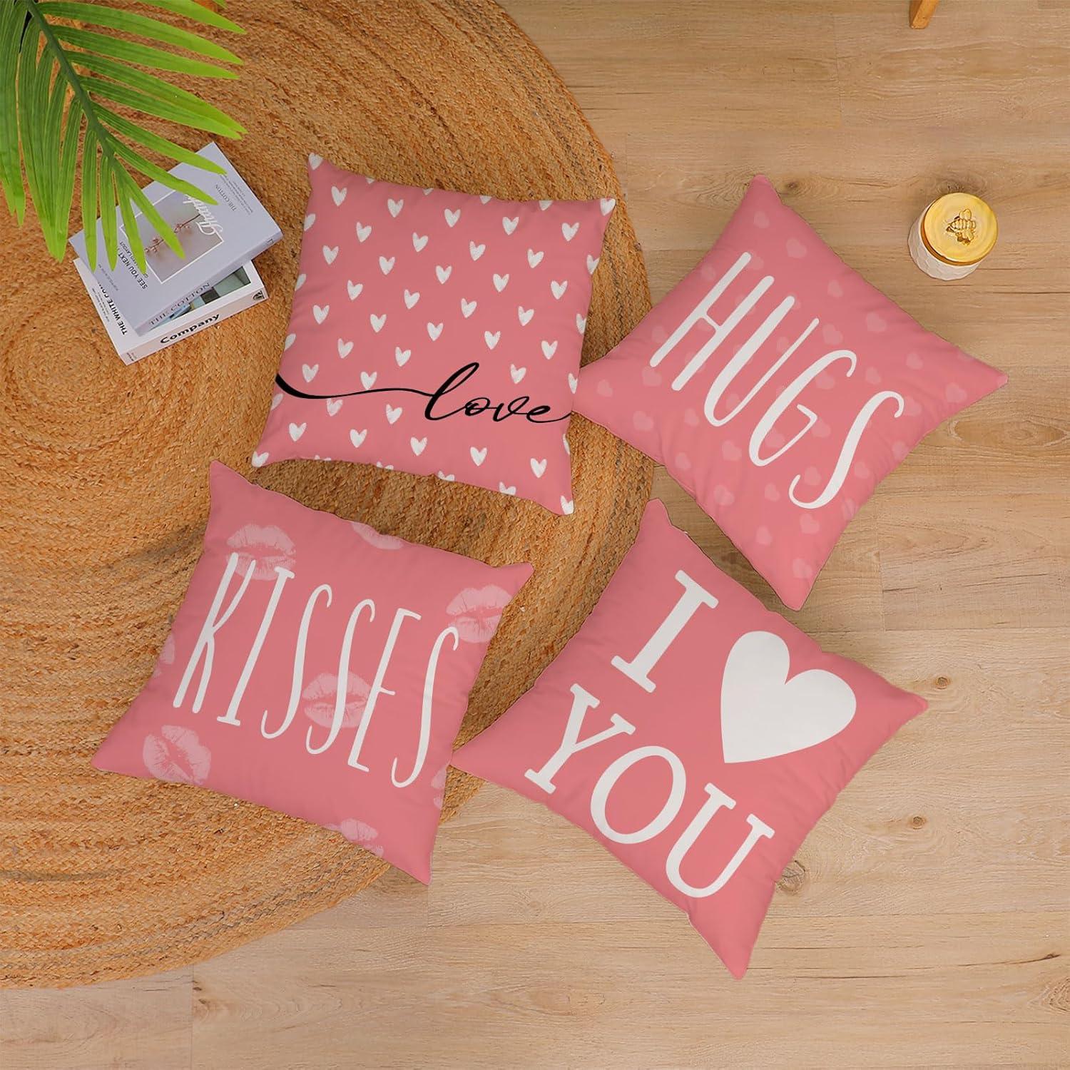 Juego de 4 Fundas de Almohada San Valentín 45x45 cm Terciopelo