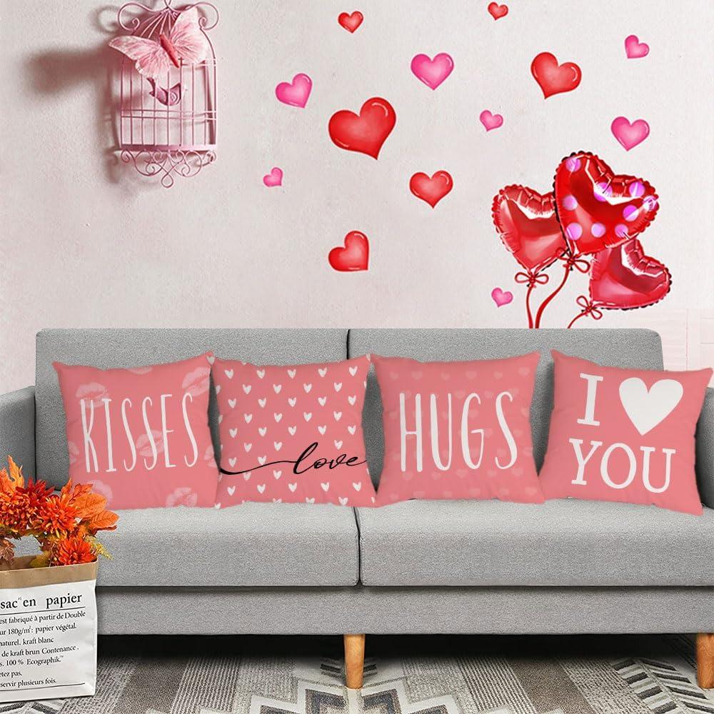 Juego de 4 Fundas de Almohada San Valentín 45x45 cm Terciopelo