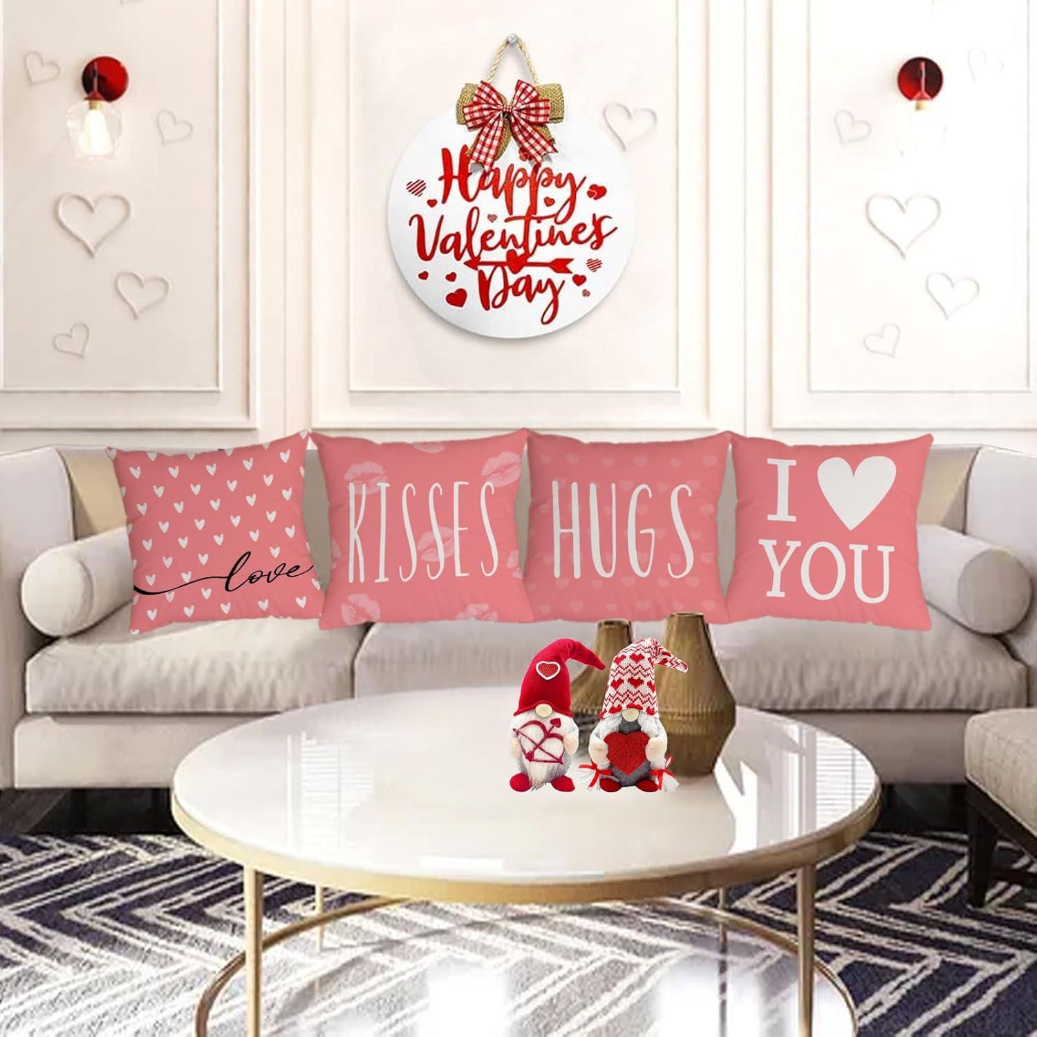 Juego de 4 Fundas de Almohada San Valentín 45x45 cm Terciopelo