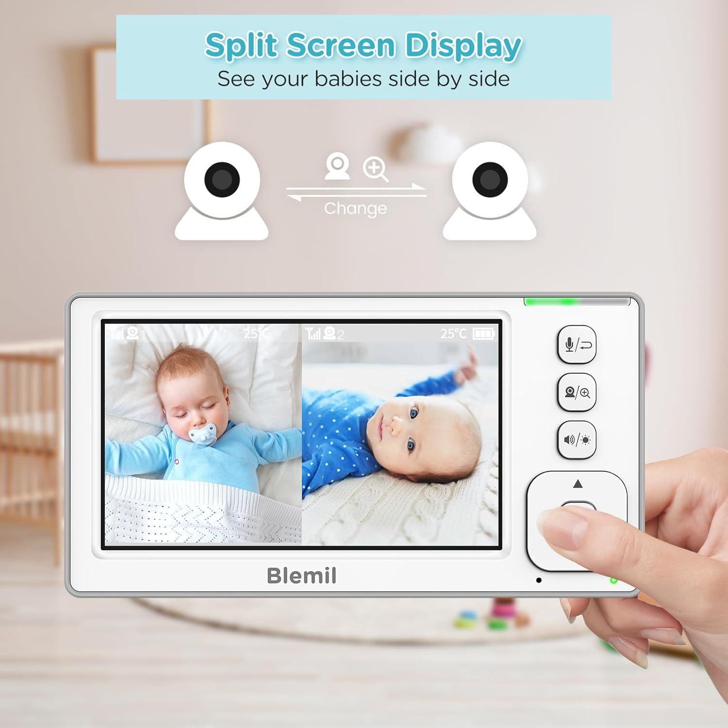 Monitor de Bebé Blemil BL9046-2 con 2 Cámaras y Pantalla 4.3"