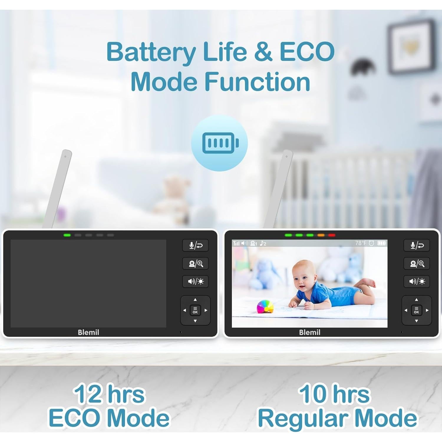 Monitor de Bebé Blemil BL9082 5.5" HD Infrarrojo Audio Bidireccional
