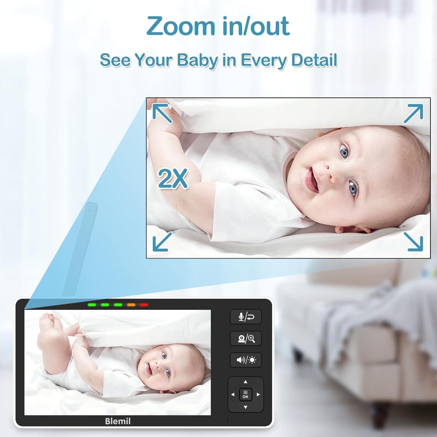 Monitor de Bebé Blemil BL9082 5.5" HD Infrarrojo Audio Bidireccional