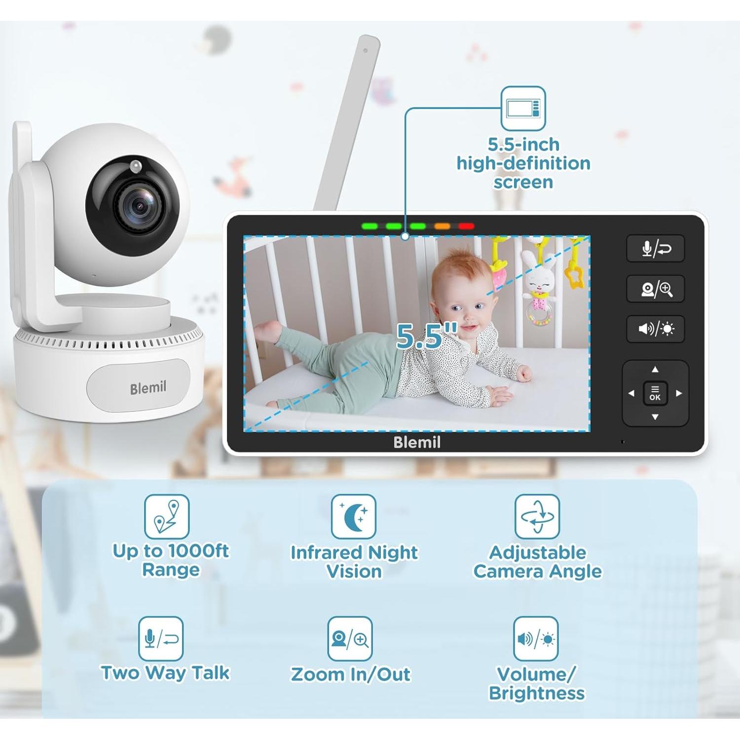Monitor de Bebé Blemil BL9082 5.5" HD Infrarrojo Audio Bidireccional