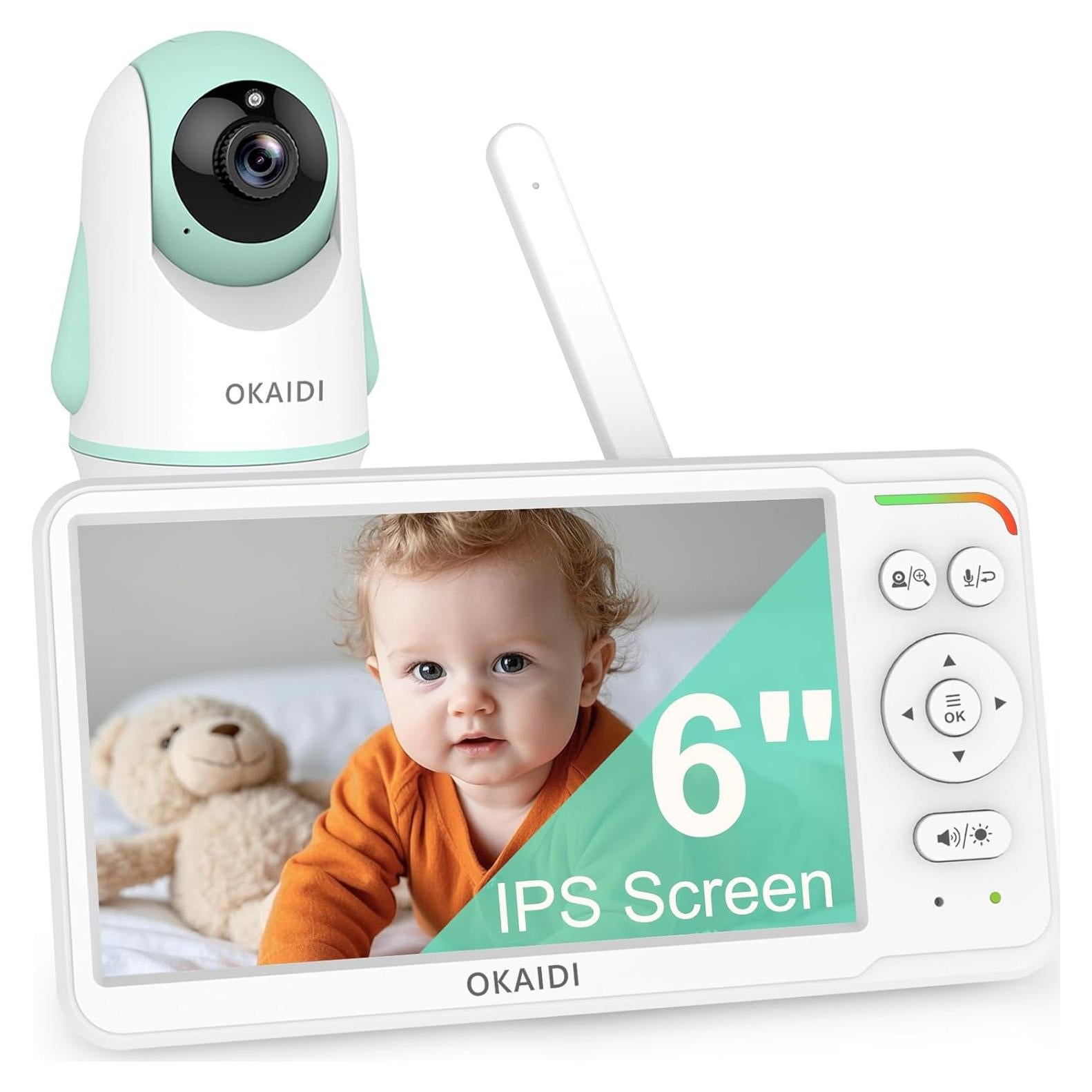 Monitor de Bebé OKAIDI con Cámara 6" IPS, 30H Batería, Sin WiFi