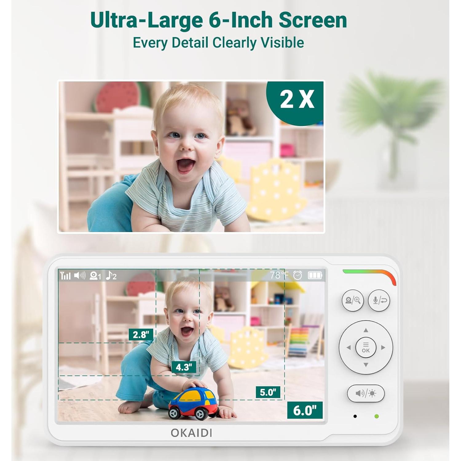 Monitor de Bebé OKAIDI con Cámara 6" IPS, 30H Batería, Sin WiFi