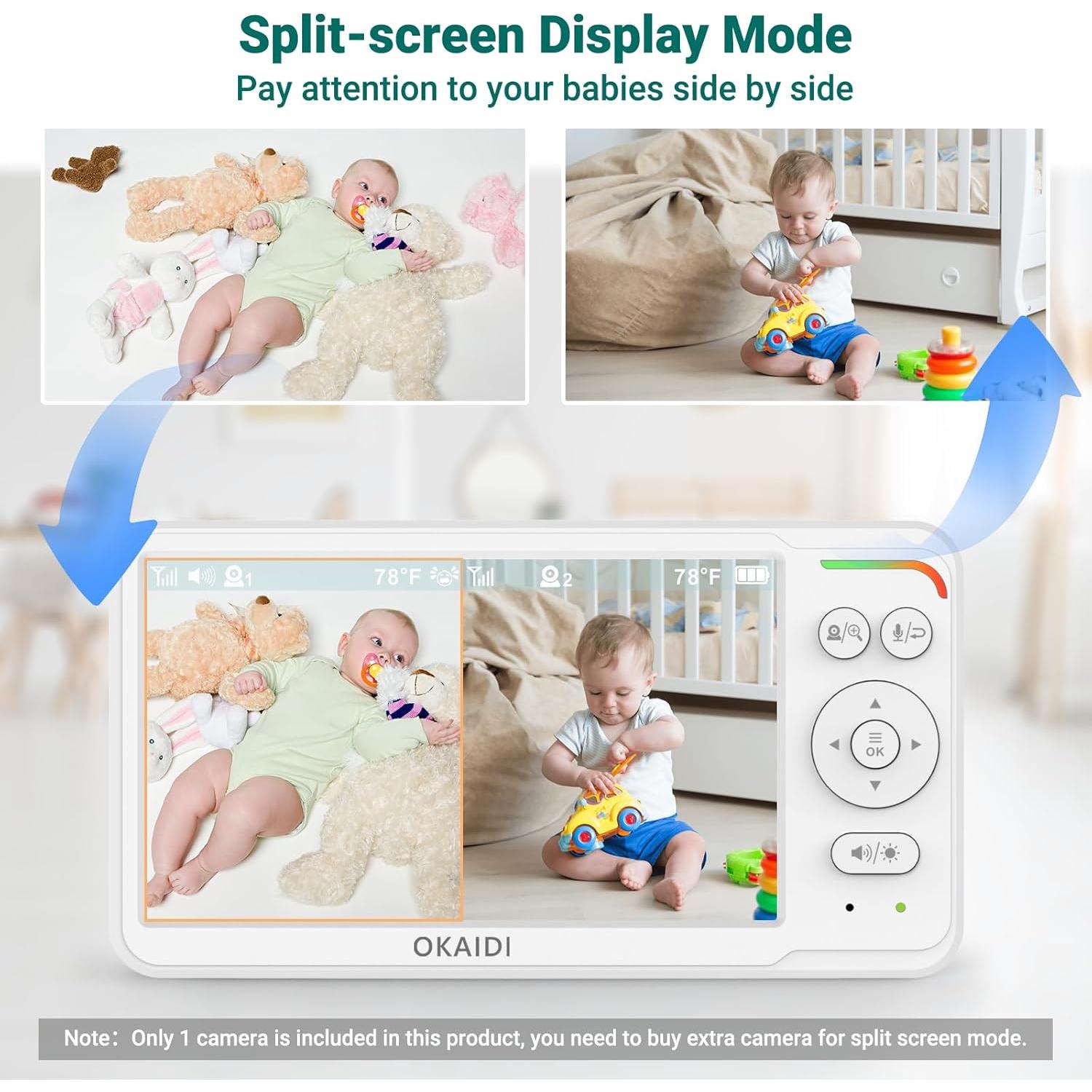 Monitor de Bebé OKAIDI con Cámara 6" IPS, 30H Batería, Sin WiFi