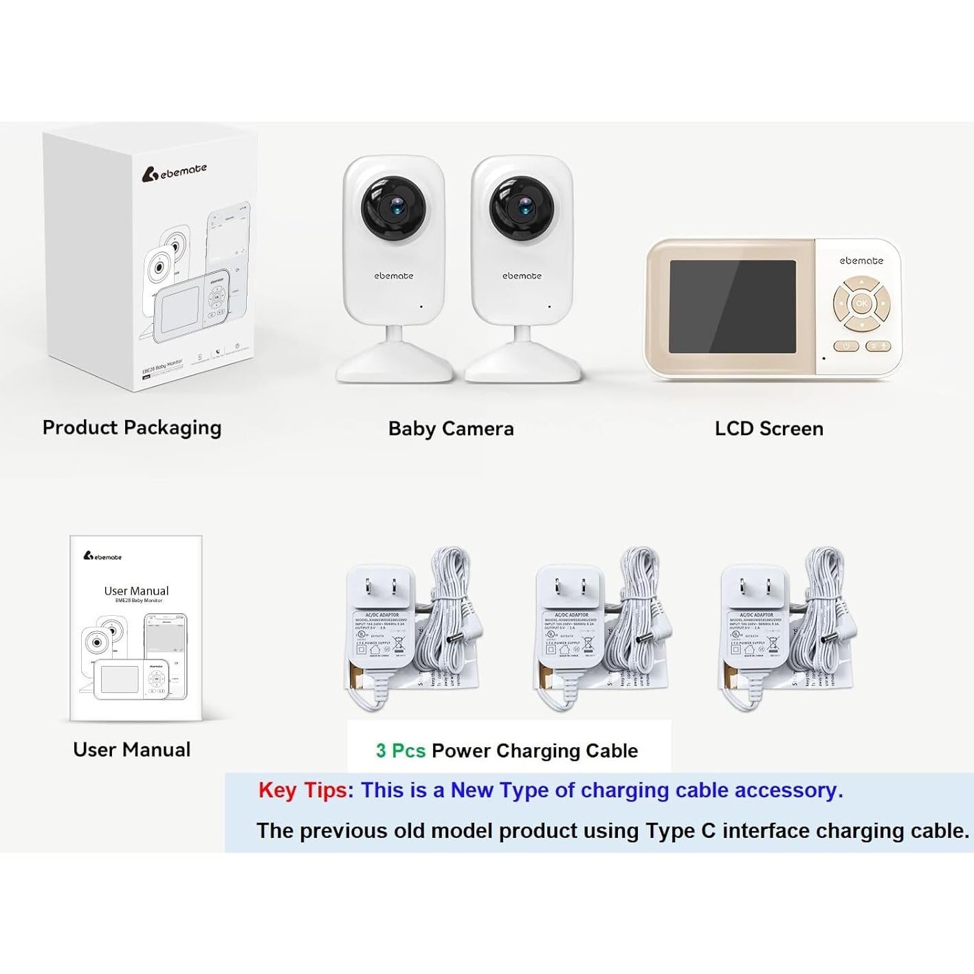 Monitor de Bebé Ebemate con 2 Cámaras y Pantalla LCD 2.8"