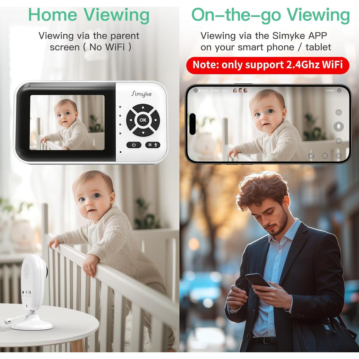 Monitor de Bebé Inteligente Simyke AI 1080p con App y Detección de Llanto