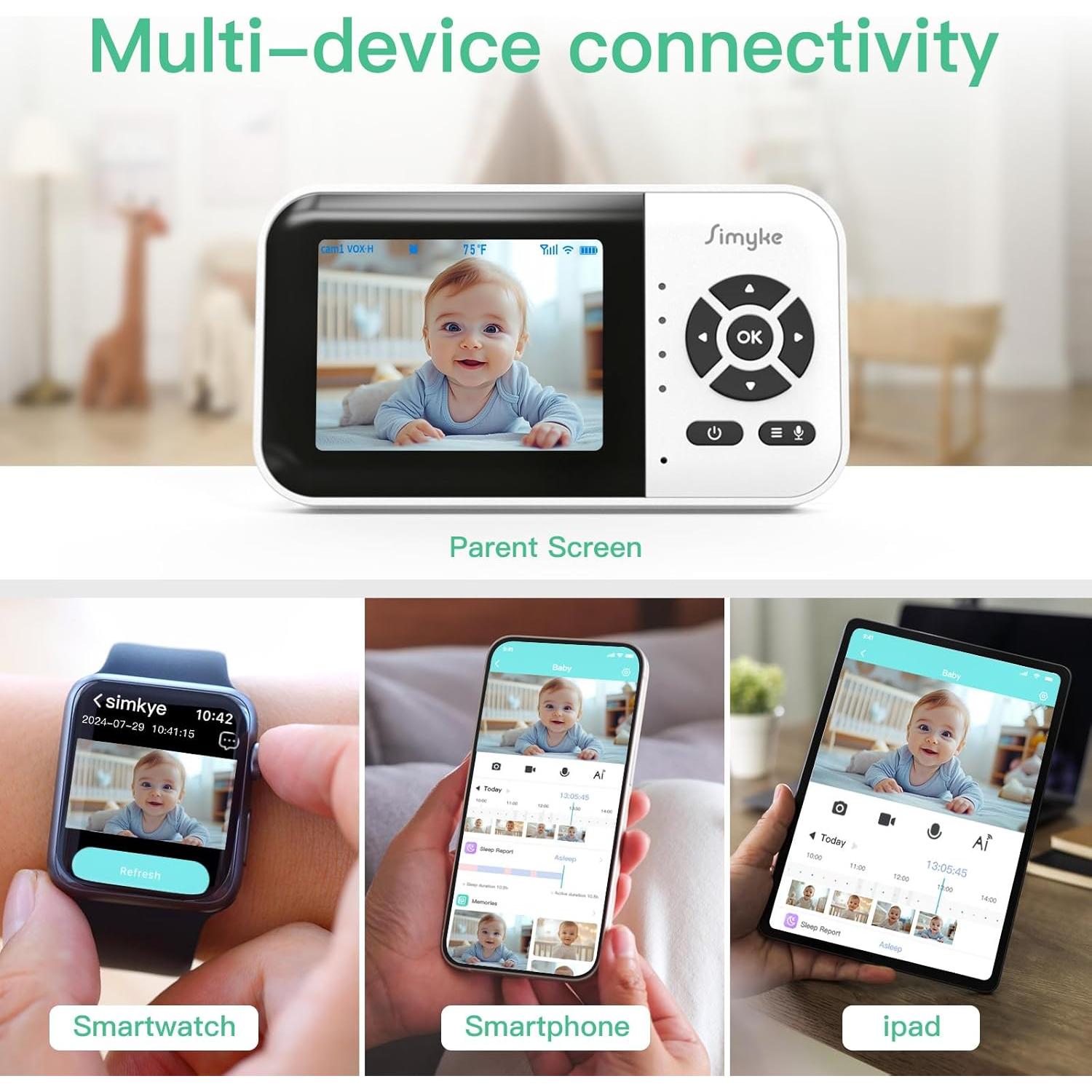 Monitor de Bebé Inteligente Simyke AI 1080p con App y Detección de Llanto