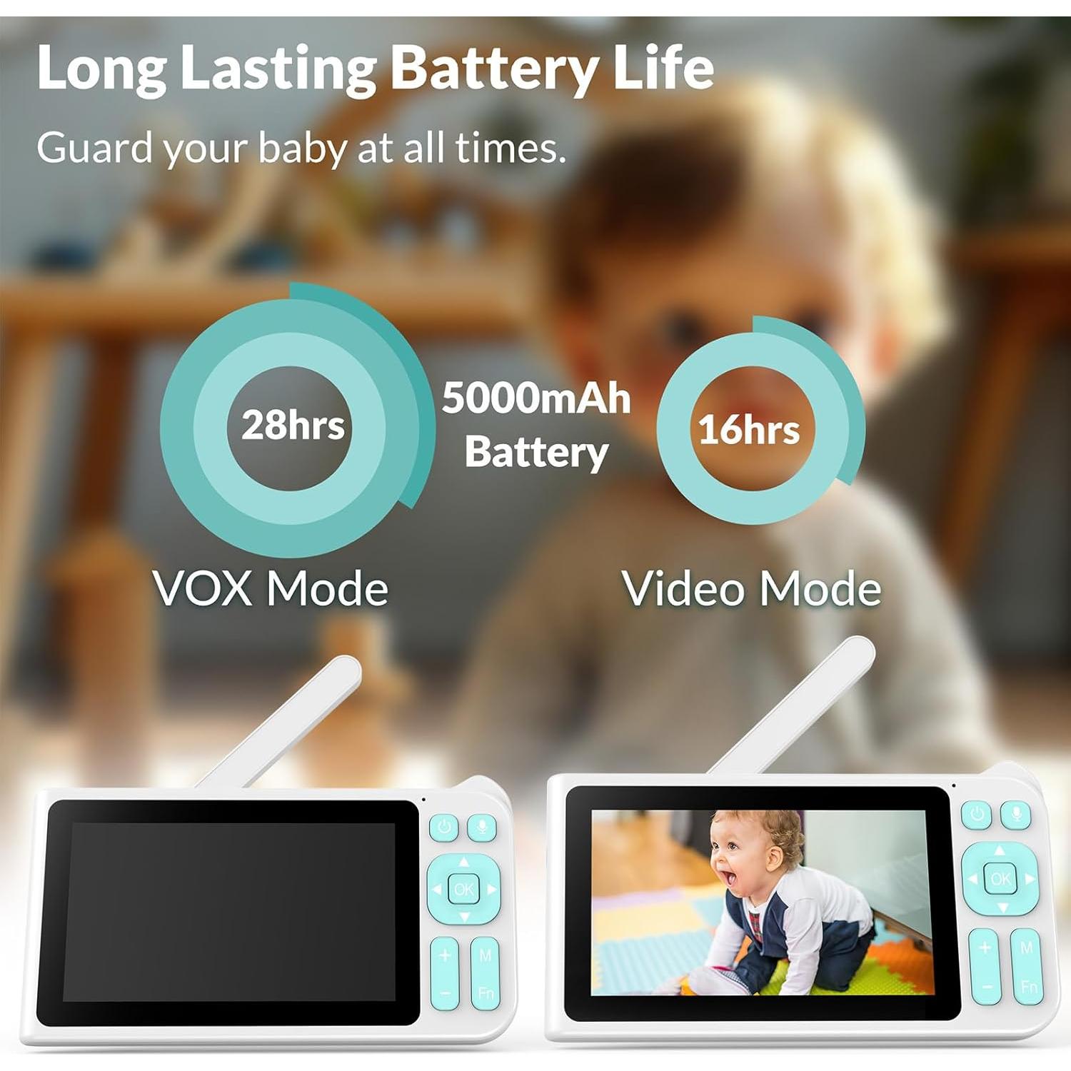 Monitor de Bebé Cyanpink B3 1080p HD 5" con AI y Batería 5000mAh