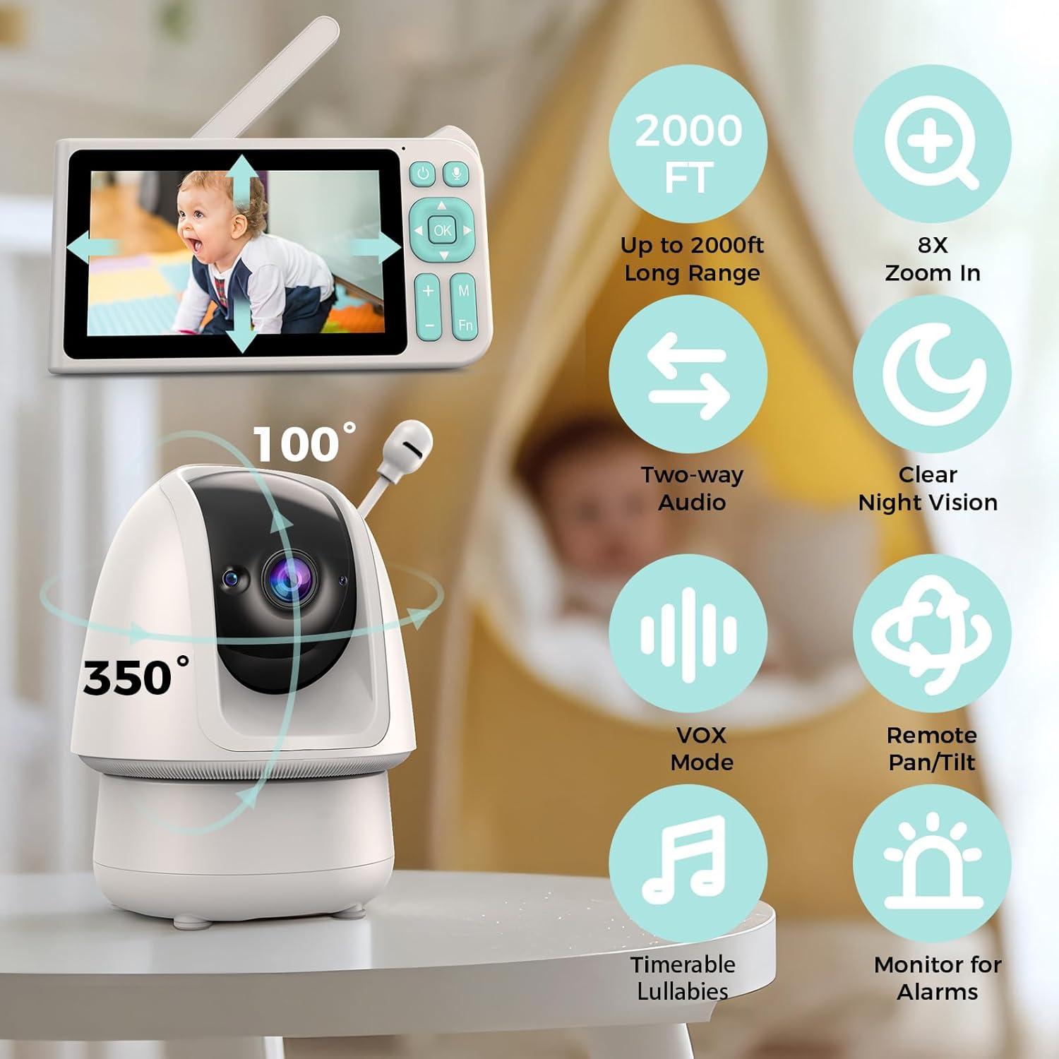 Monitor de Bebé Cyanpink B3 1080p HD 5" con AI y Batería 5000mAh