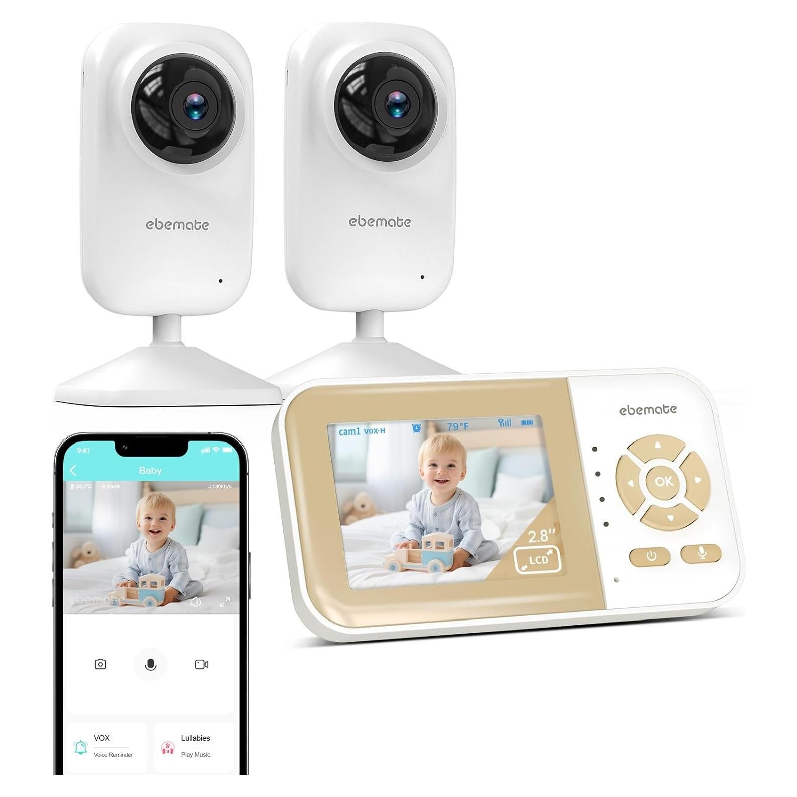 Monitor de Bebé Ebemate EB29-2 con 2 Cámaras y Pantalla 2.8"