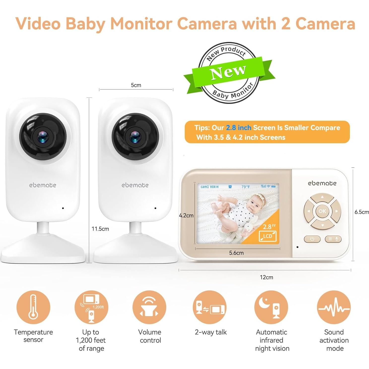 Monitor de Bebé Ebemate EB29-2 con 2 Cámaras y Pantalla 2.8"