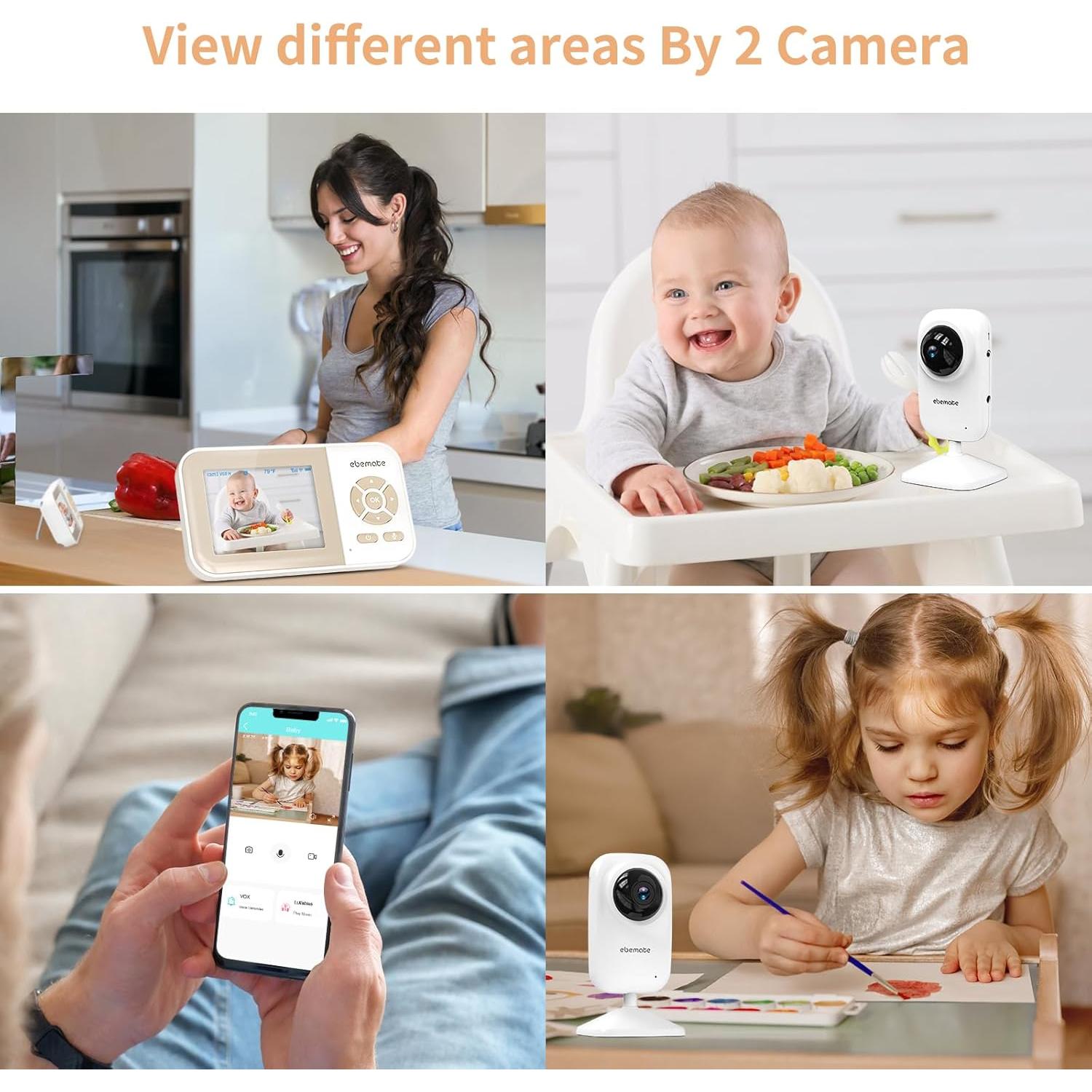 Monitor de Bebé Ebemate EB29-2 con 2 Cámaras y Pantalla 2.8"