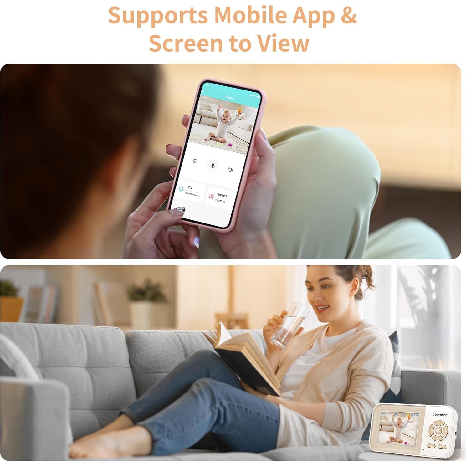 Monitor de Bebé Ebemate EB29-2 con 2 Cámaras y Pantalla 2.8"