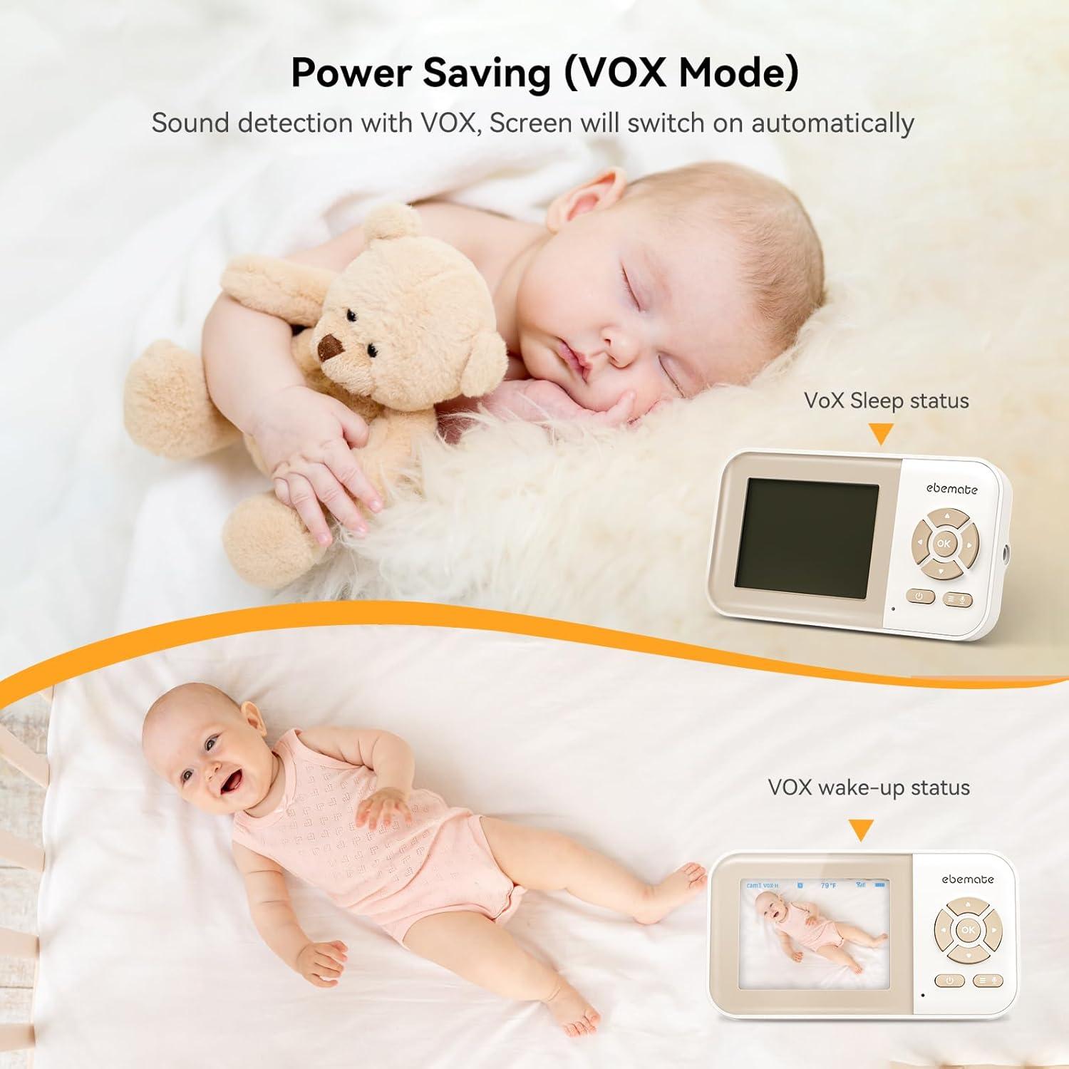 Monitor de Bebé Ebemate EB29-2 con 2 Cámaras y Pantalla 2.8"