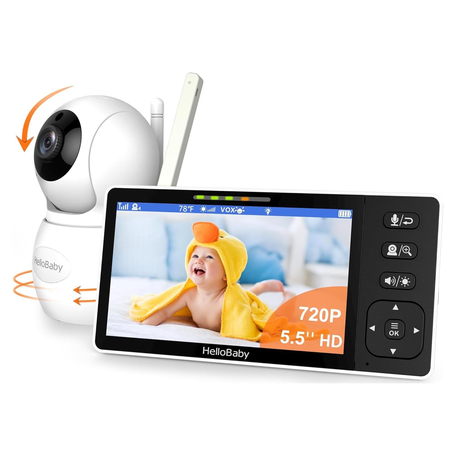 HelloBaby 720P 5.5'' HD Baby Monitor with Camera and Audio No WiFi, Video Baby Monitor, Remote Pan Tilt Zoom Wide View Range, 1080P Infant Camera, Night Light, Hack Proof, 4000mAh Battery, 1000ft