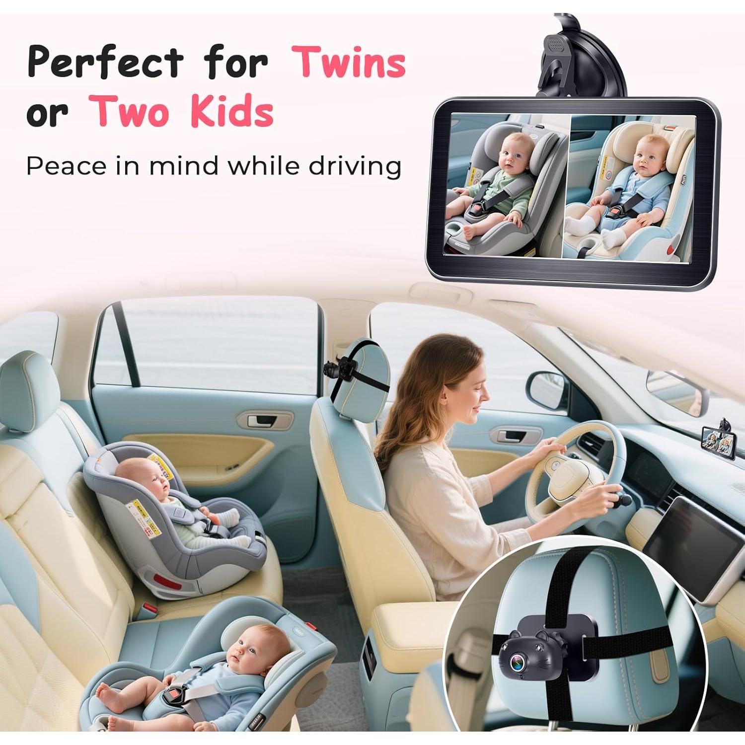 Cámara de Auto para Bebés 2-Kids HD 1080P Duales 7"