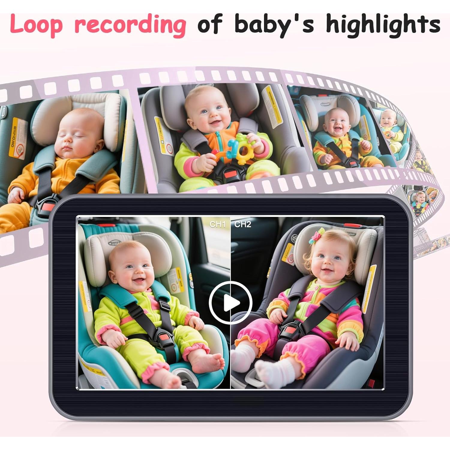 Cámara de Auto para Bebés 2-Kids HD 1080P Duales 7"