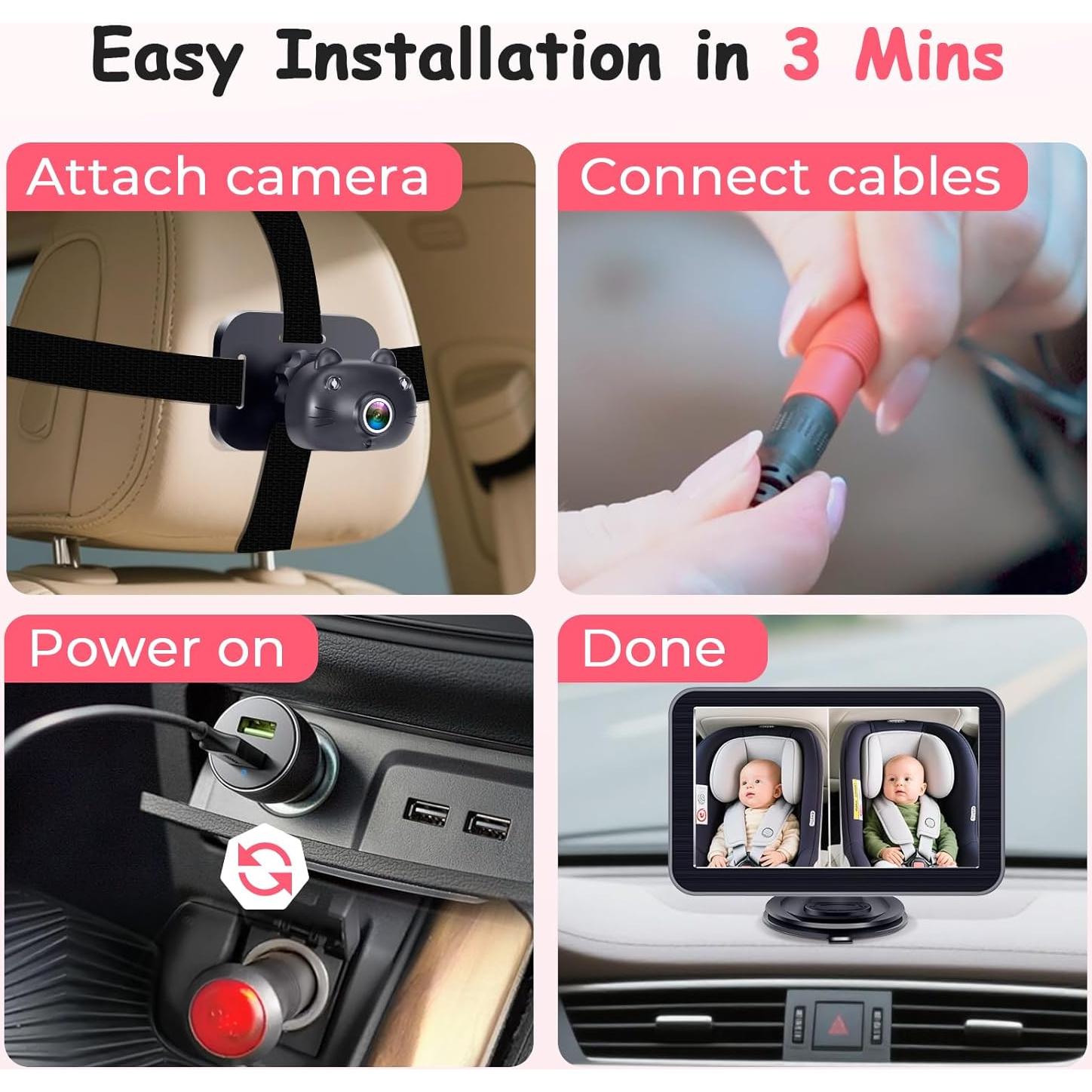 Cámara de Auto para Bebés 2-Kids HD 1080P Duales 7"