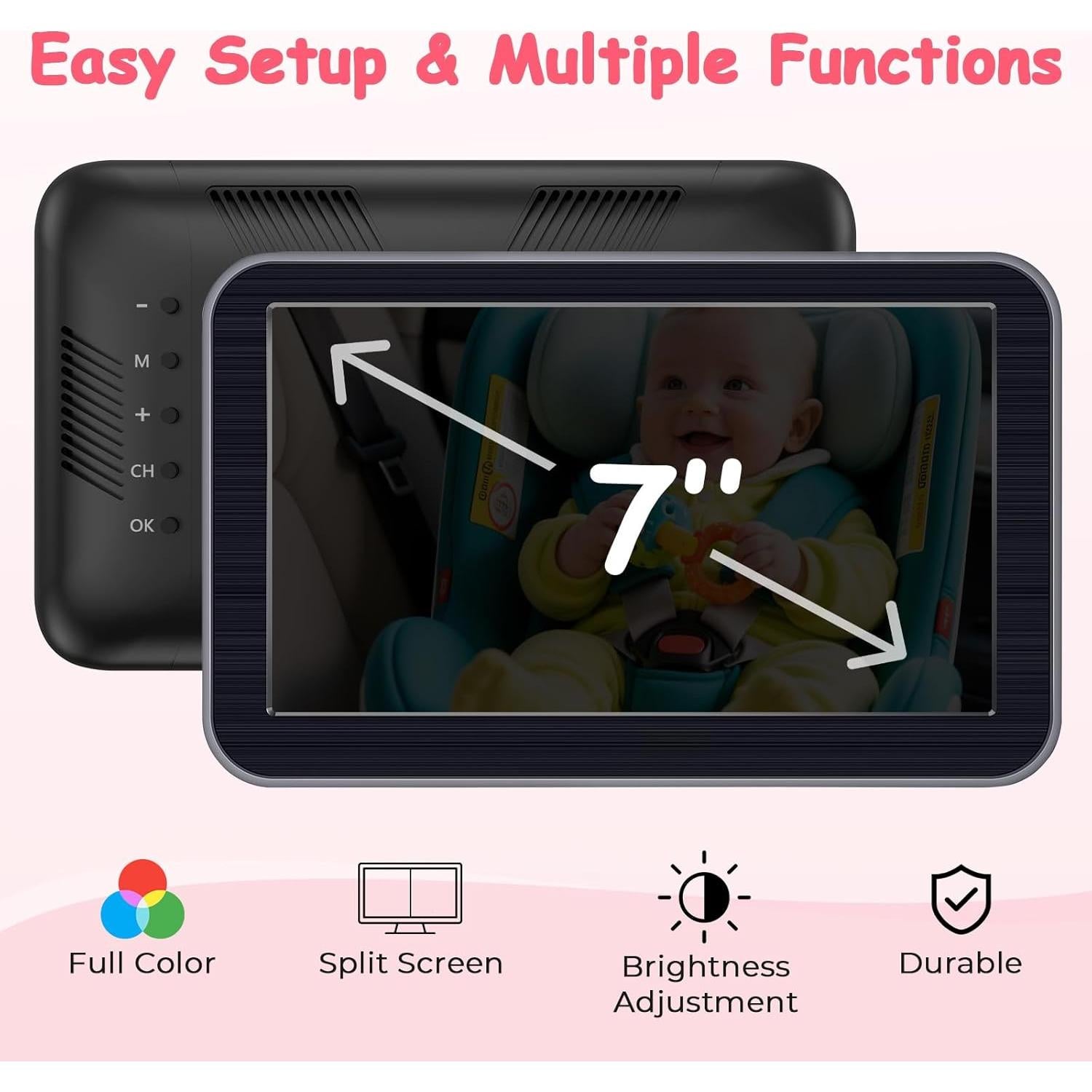 Cámara de Auto para Bebés 2-Kids HD 1080P Duales 7"