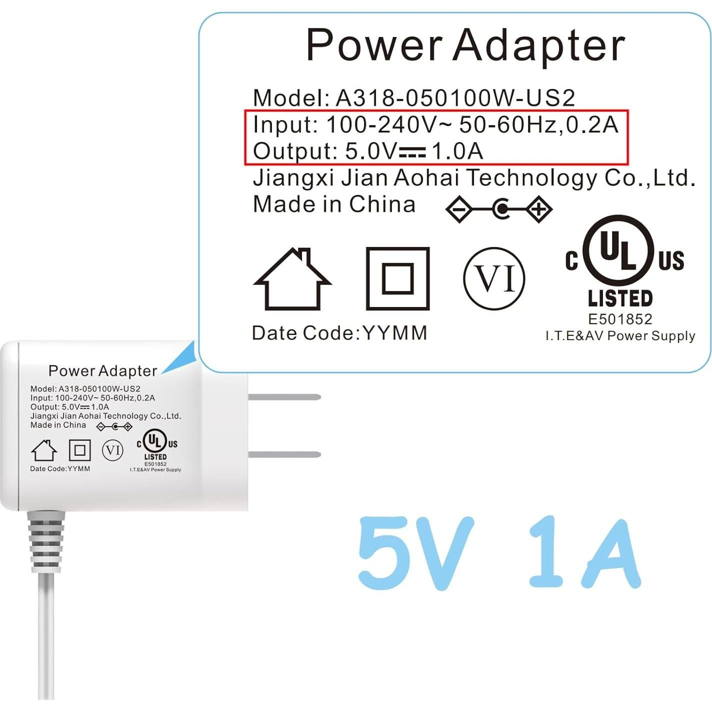 Cargador Oficial HelloBaby para Monitores HB6550 HB6560 5V 1A