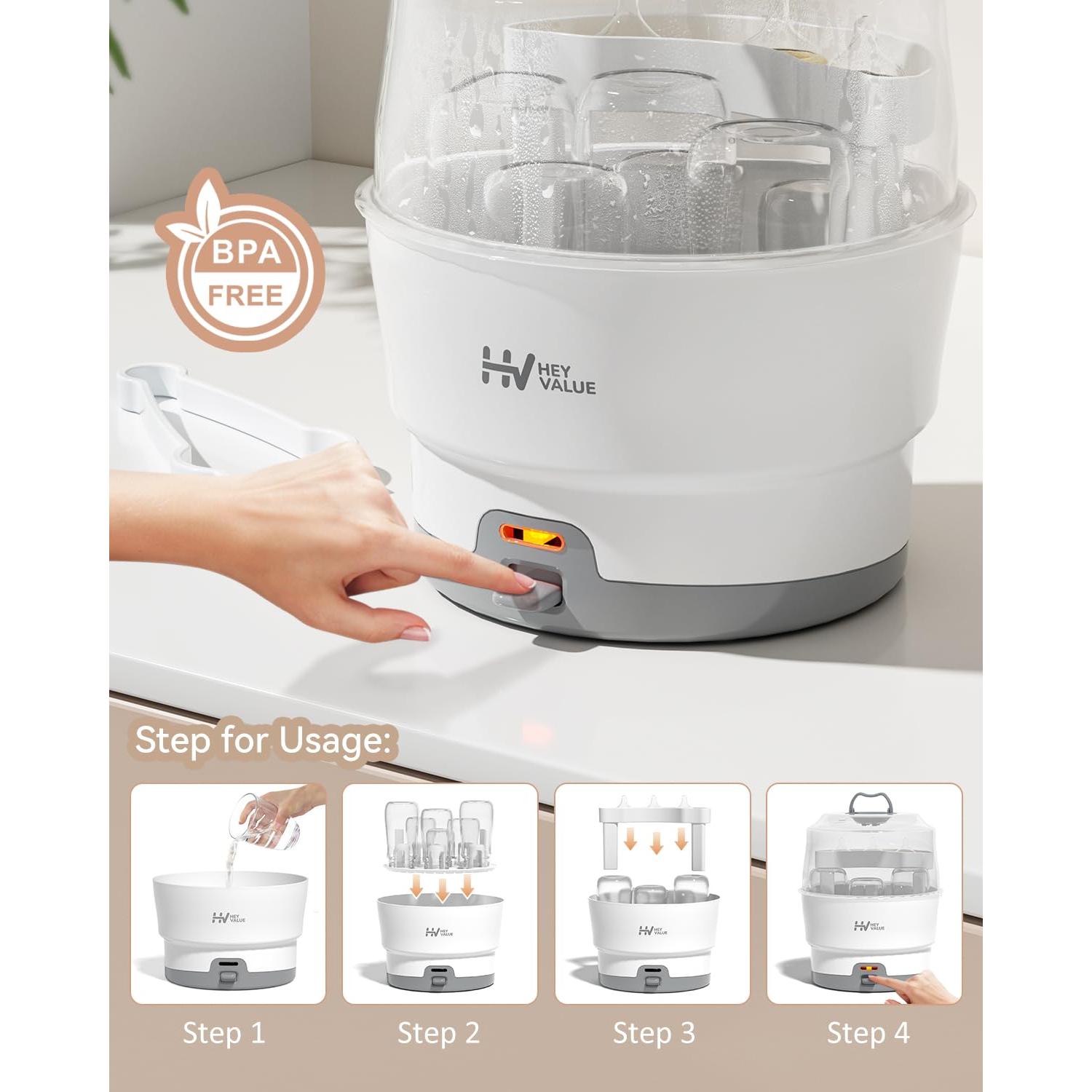 Esterilizador de Biberones HEYVALUE Blanco, 99.9% Germicida