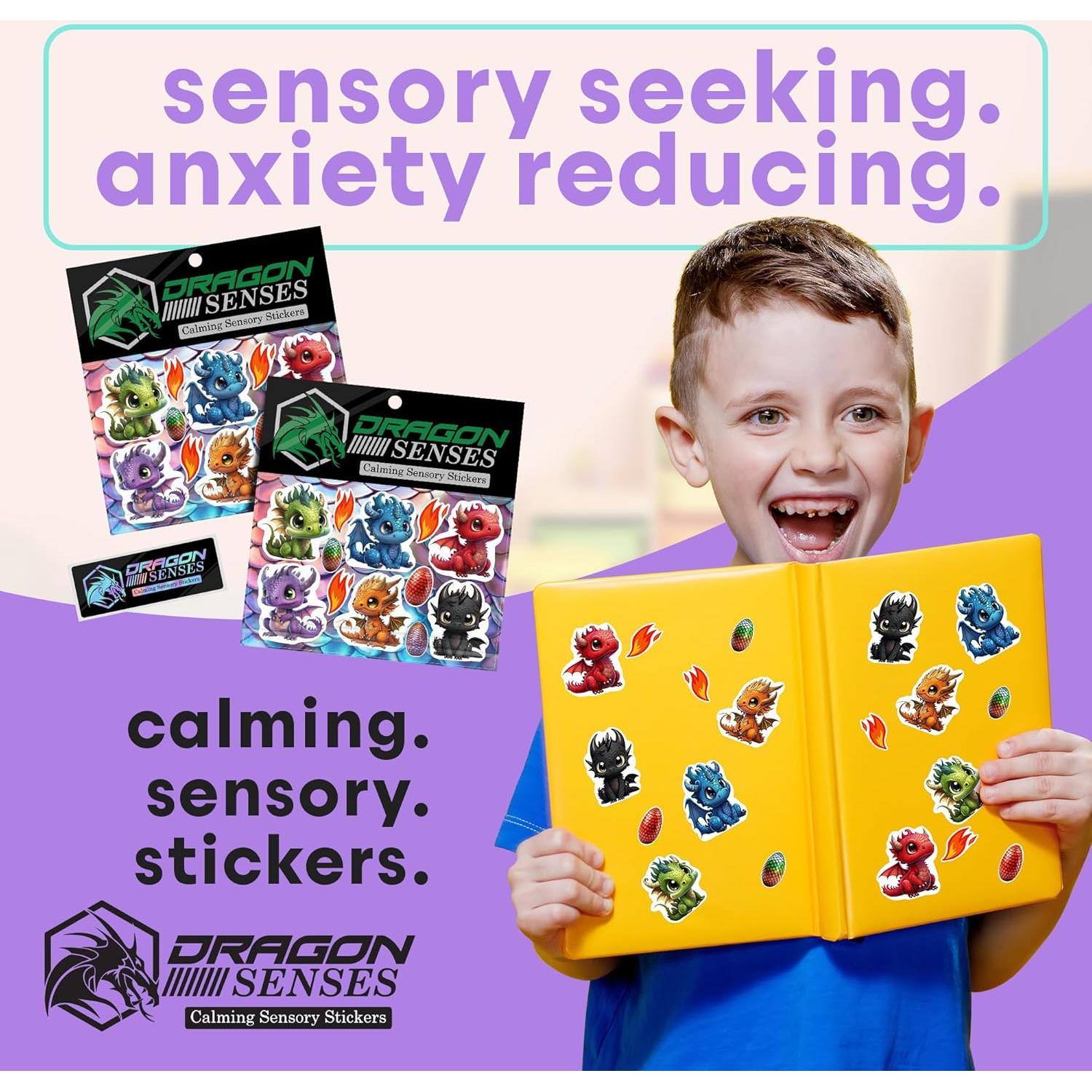 Dragon Grips Baby Dragon Calm Strips for Anxiety Sensory Stickers, 6 Pcs Cute Baby Dragon Sensory Strips Textured Stickers with Enhance Sensory Soothing & Calming Effect, Made in The USA, 2 Pk