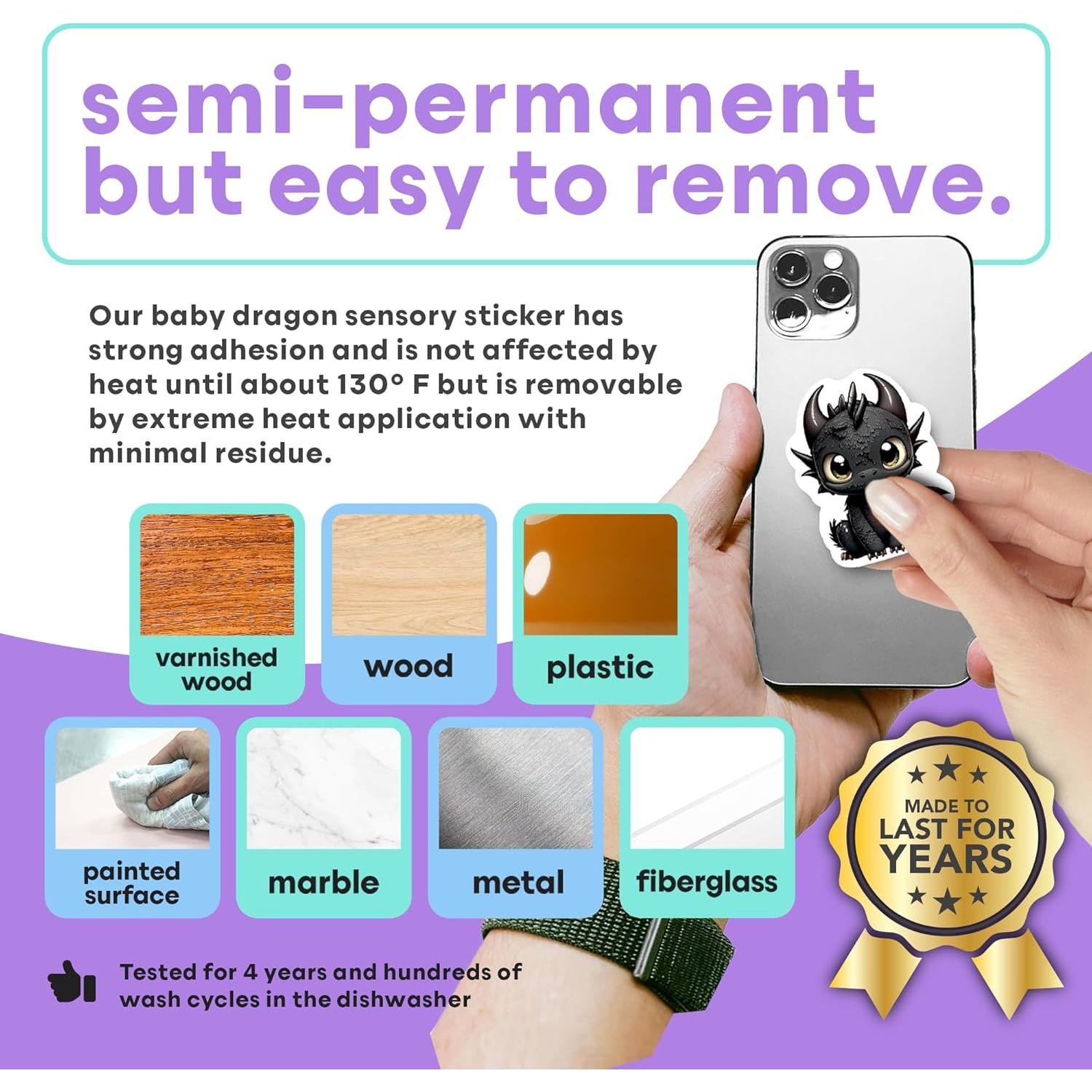 Dragon Grips Baby Dragon Calm Strips for Anxiety Sensory Stickers, 6 Pcs Cute Baby Dragon Sensory Strips Textured Stickers with Enhance Sensory Soothing & Calming Effect, Made in The USA, 2 Pk