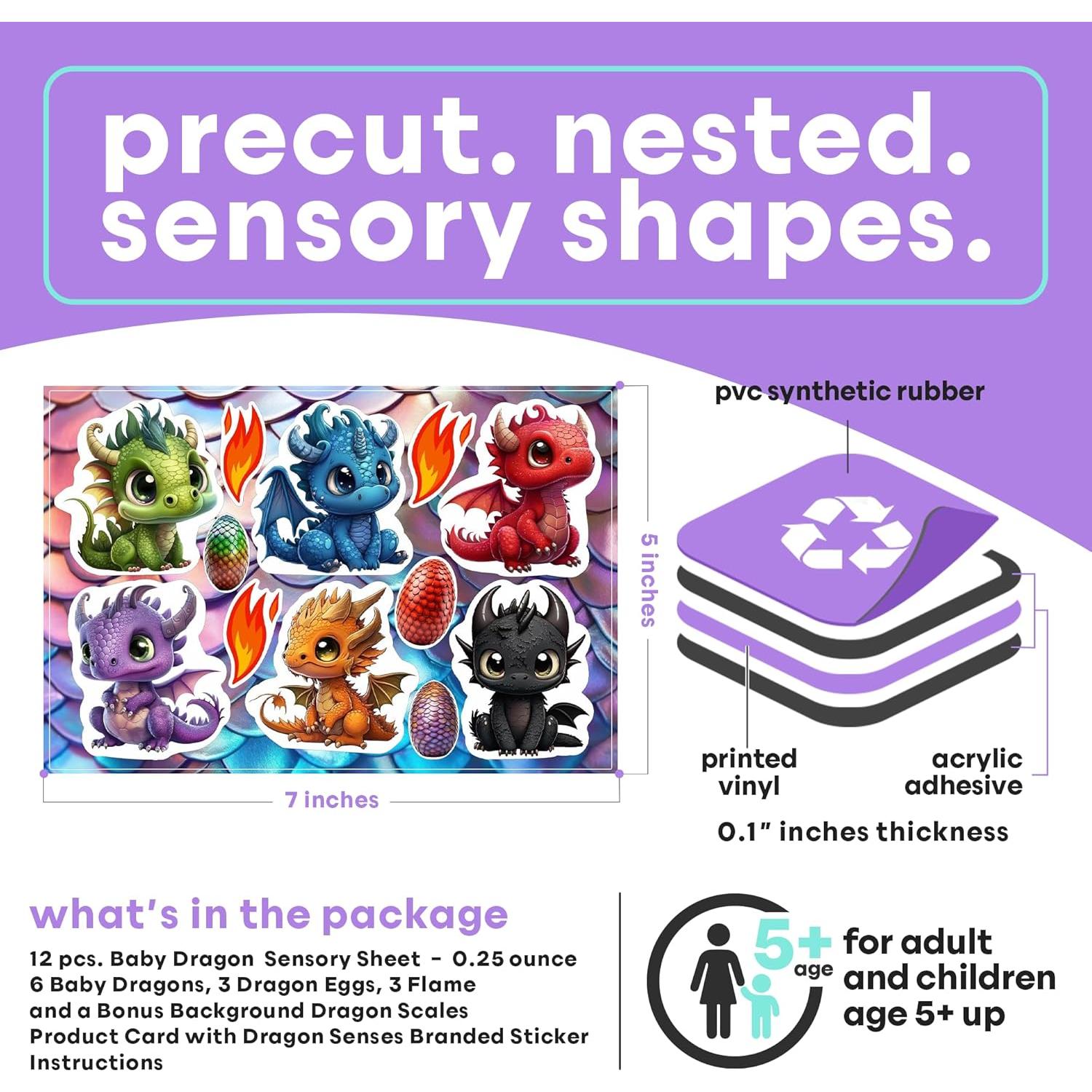 Dragon Grips Baby Dragon Calm Strips for Anxiety Sensory Stickers, 6 Pcs Cute Baby Dragon Sensory Strips Textured Stickers with Enhance Sensory Soothing & Calming Effect, Made in The USA, 2 Pk