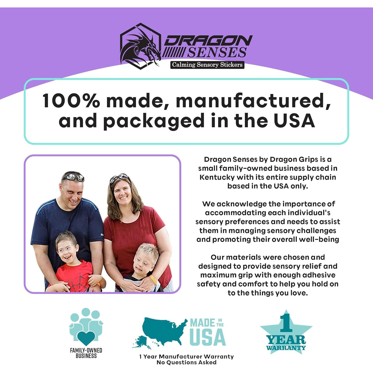 Dragon Grips Baby Dragon Calm Strips for Anxiety Sensory Stickers, 6 Pcs Cute Baby Dragon Sensory Strips Textured Stickers with Enhance Sensory Soothing & Calming Effect, Made in The USA, 2 Pk