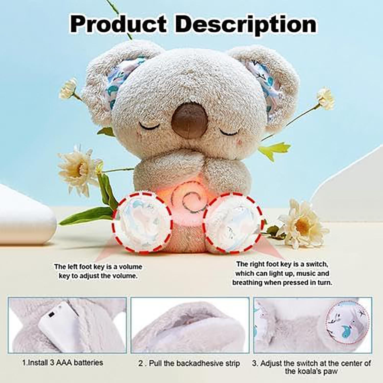 Juguete de Peluche Koala Calmante con Respiración y Música