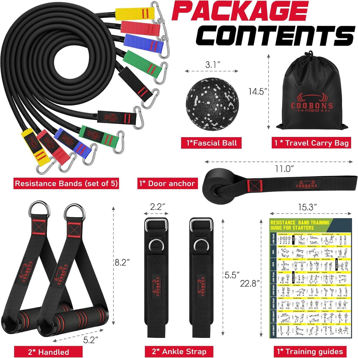 Bandas de Resistencia COOBONS 150LBS con Mangos - Set de 5