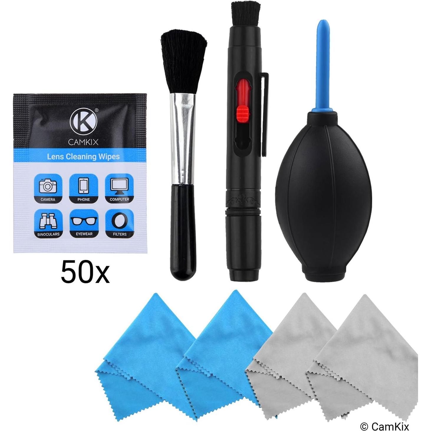 Kit de Limpieza de Lentes CAMKIX - 50 Toallitas, Soplador y Paños